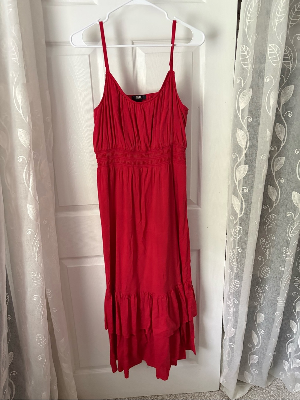 Paige Tiered midi Dress with Smocked Waist women size 10 cotton blended